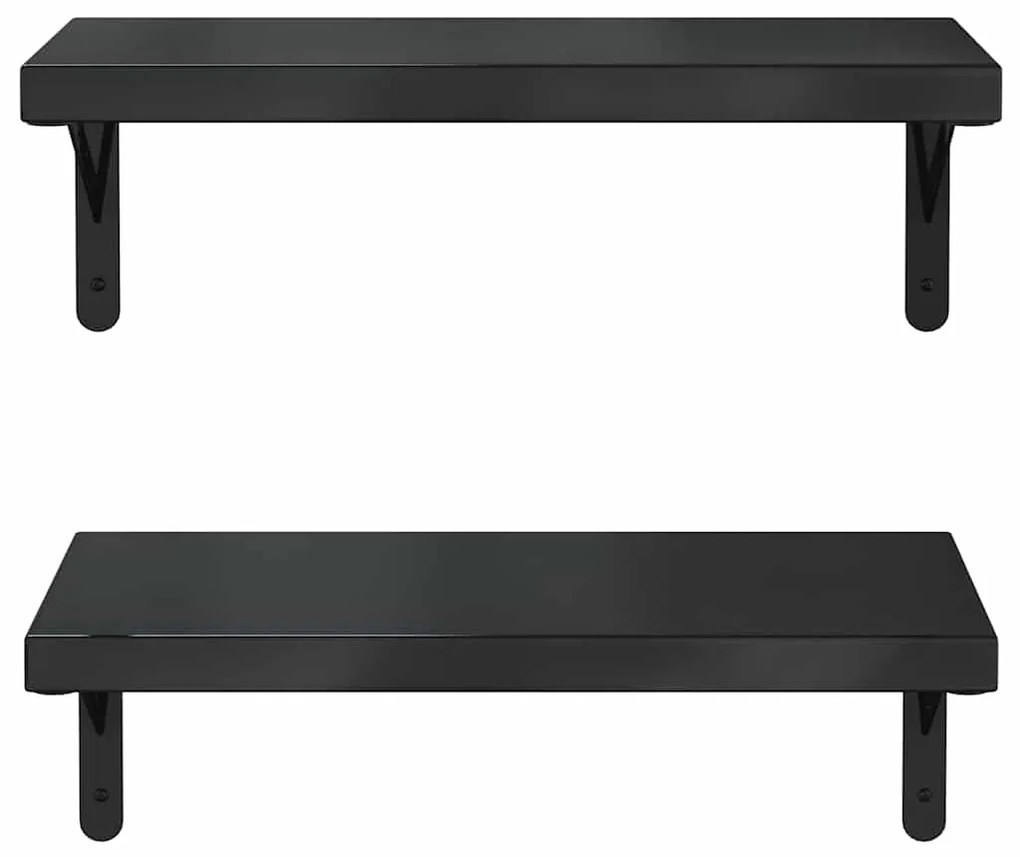 2 db fekete rozsdamentes acél fali polc 50 x 23,5 cm