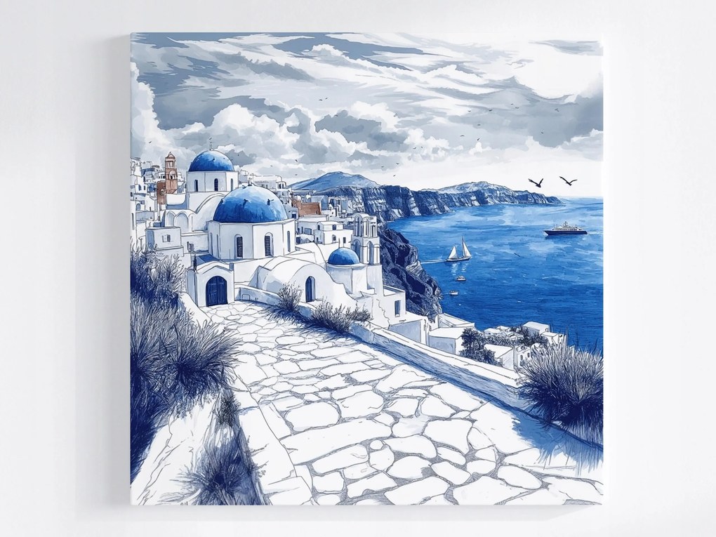 Canvas Vászonkép Görögország Santorini Tenger Templom Kék 80x80