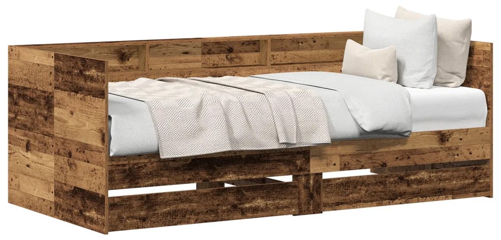 vidaXL Nappaliágy fejtámlával fiókkal Öreg fa 90 x 200 cm Faanyag