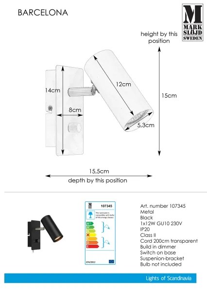 Markslöjd 107345 - Fali dimmelhető spotlámpa BARCELONA 1xGU10/12W/230