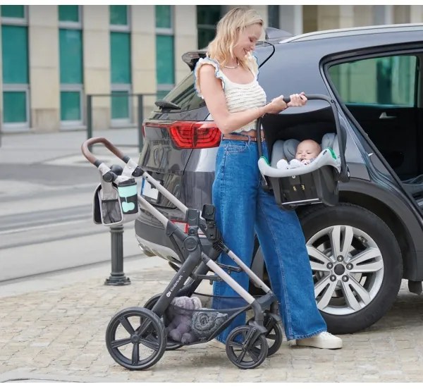 KINDERKRAFT-Kombinált babakocsi 3in1 MOOV 2 Moonlight szürke + autósülés MINK PRO