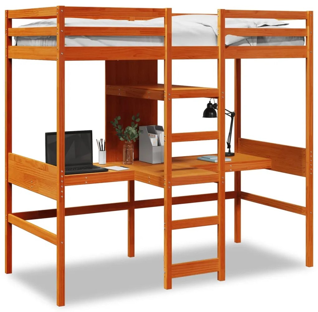 viaszbarna tömör fenyő galériaágy-keret matrac nélkül 75x190 cm