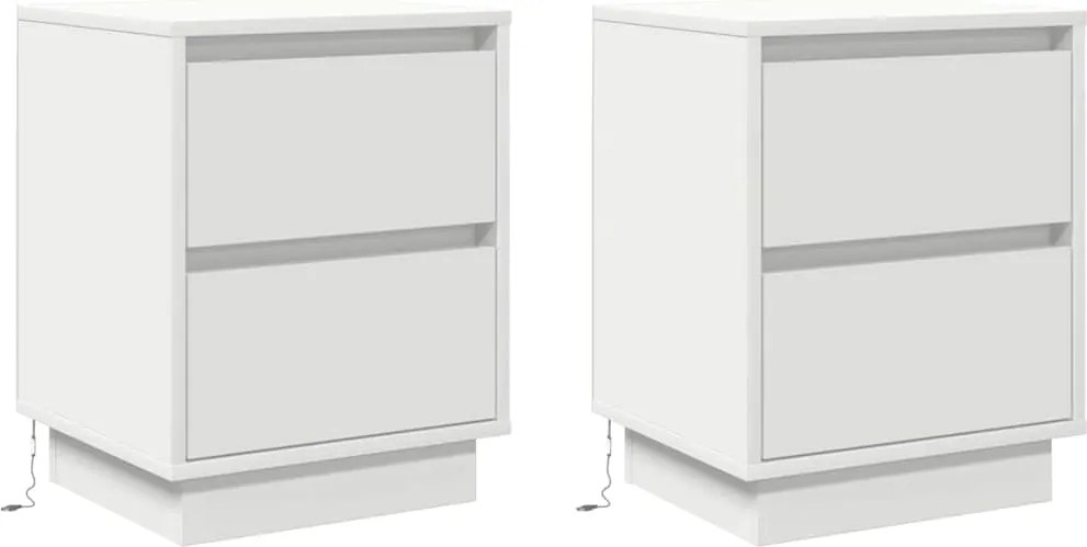 vidaXL Éjjeliszekrény fiókkal 2 pcs Fehér 39 x 34,5 x 50 cm Faanyag