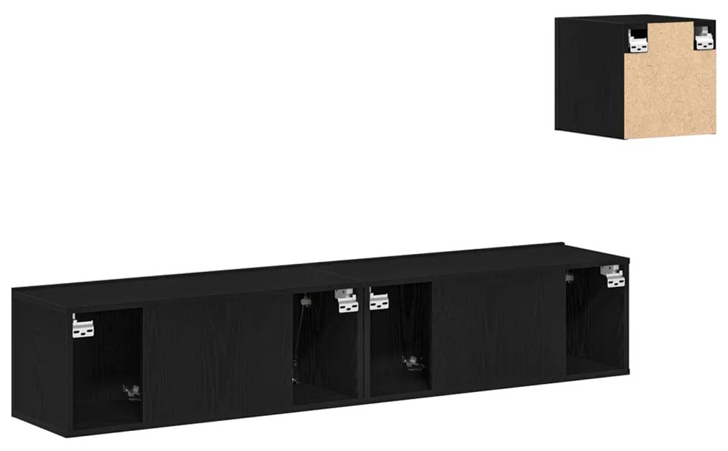 TV Szekrény Készlet 4 pcs Musta tammi 80 x 30 x 30 cm Faanyag
