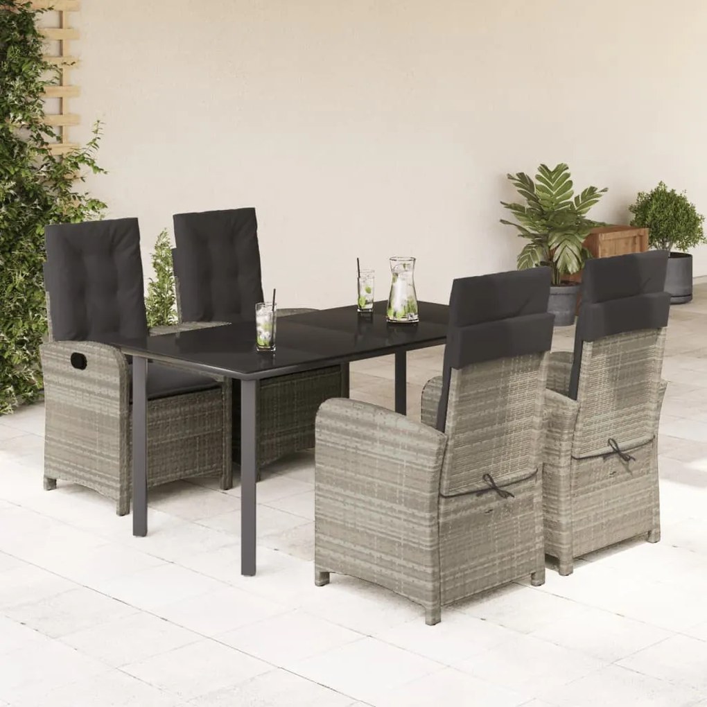 5részes világosszürke polyrattan kerti étkezőgarnitúra párnával