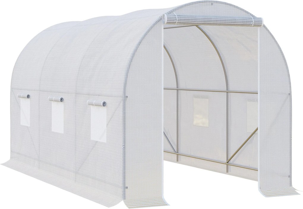 Outsunny Kültéri Üvegház 3,5x2x2 m Alagút Üvegház 6 Felhúzható Háló Ablakkal és Cipzáros Ajtóval UV-álló Üvegház Terasz Kerthez | Aosom