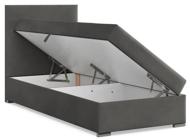 Agen egyszemélyes ágy, bársony, ágyneműtartóval, sötétszürke