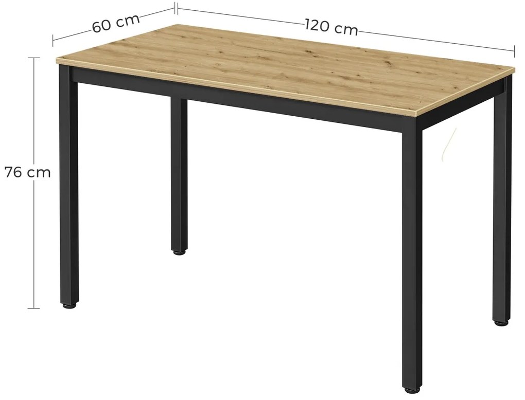 Fekete étkezőasztal tölgyfa hatású TESSA asztallappal 120x60 cm