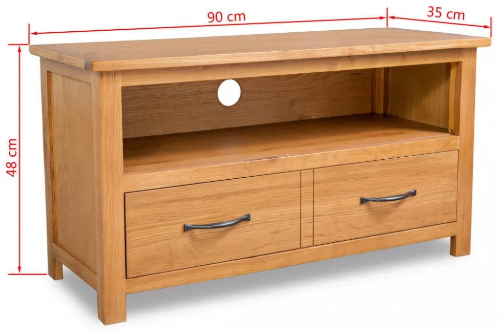 tömör tölgyfa TV-szekrény 90 x 35 x 48 cm