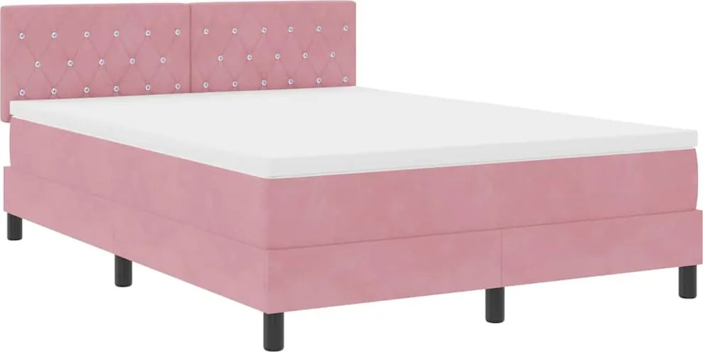 vidaXL LED Box Spring Ágy matracmal Rózsaszín 140 x 190 cm Bársony