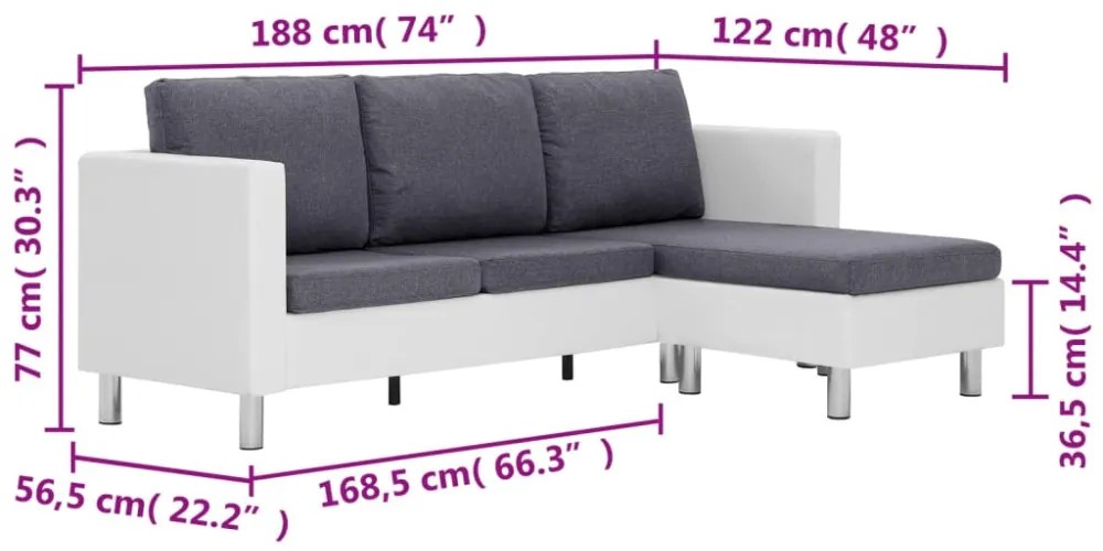 3 személyes fehér műbőr kanapé párnákkal