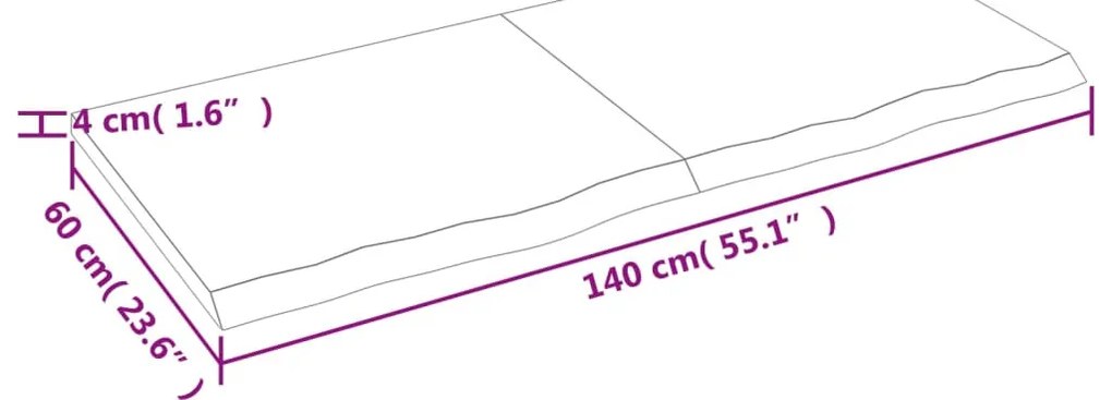 sötétbarna kezelt tömör tölgyfa asztallap 140x60x(2-4) cm