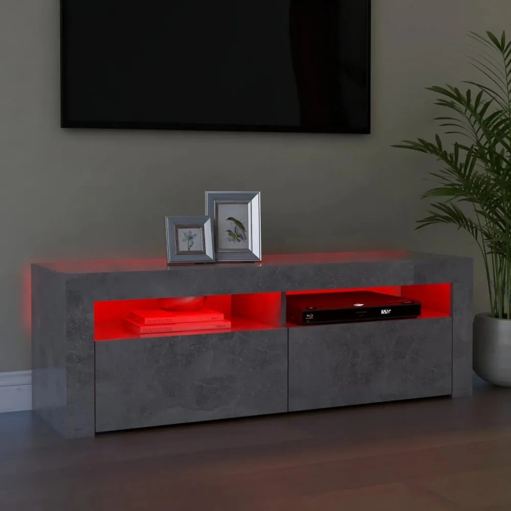 betonszürke TV-szekrény LED-világítással 120 x 35 x 40 cm