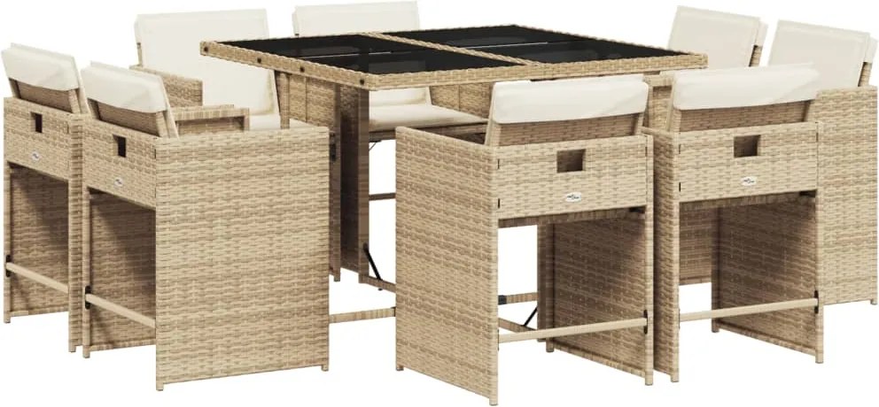 vidaXL 9 részes bézs polyrattan kerti étkezőgarnitúra párnákkal