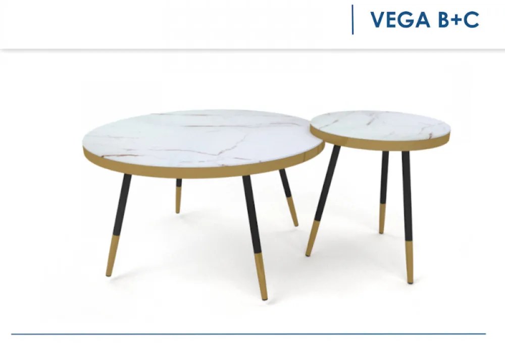 Vega B dohányzóasztal 80 cm Fehér márvány - Fekete