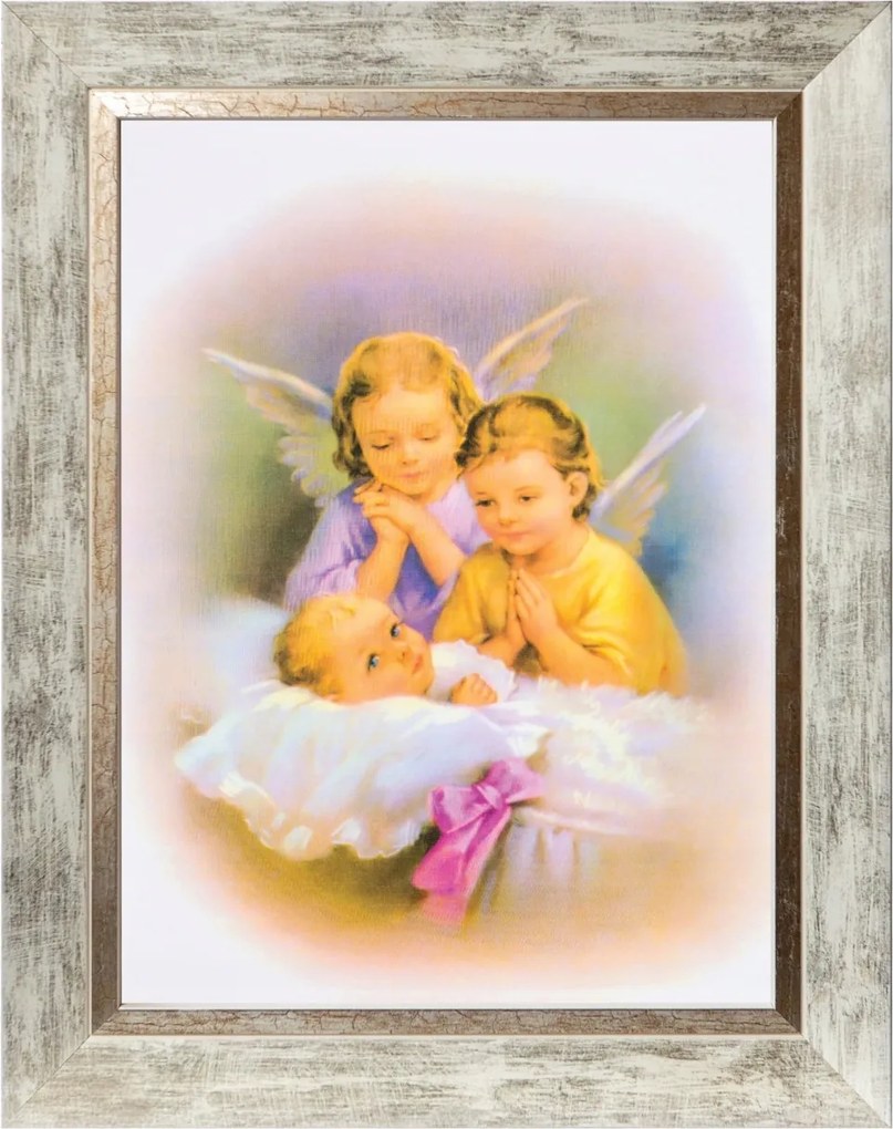 Őrangyal Szakrális Kép Fehér Díszkeretben 30X40