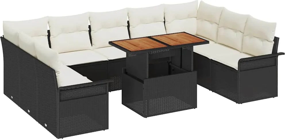 vidaXL Kerti Kanapé Szett tárolóval 10 pcs Fekete Poli rattan