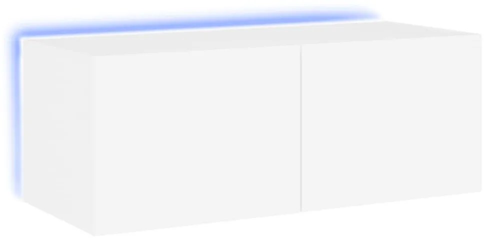 fehér falra szerelhető TV-szekrény LED-lámpákkal 80x35x31 cm