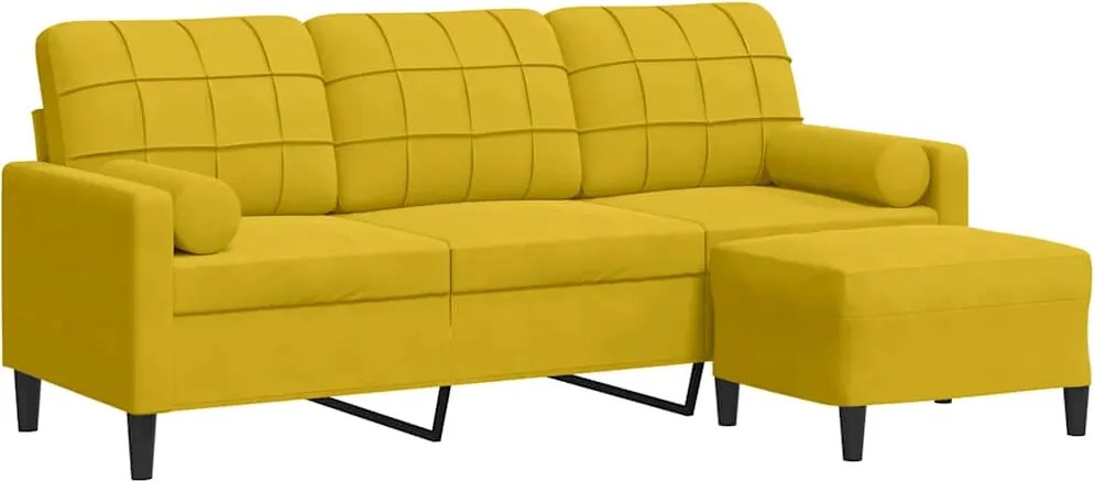 vidaXL 3 személyes sárga bársonykanapé lábtartóval 180 cm