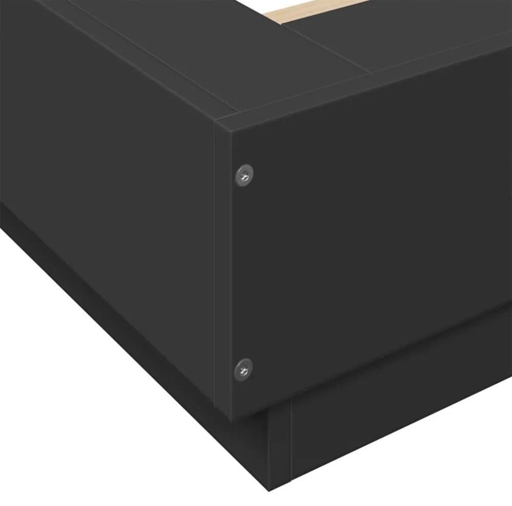 vidaXL fekete szerelt fa ágykeret LED-világítással 180 x 200 cm