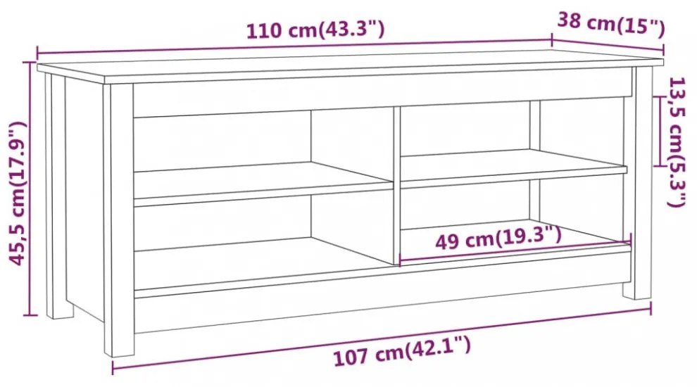 fehér tömör fenyőfa cipőtároló pad 110 x 38 x 45,5 cm
