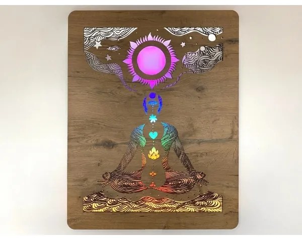 Li-Go 4421/A/4 - LED fali dekoráció LED/10W/5V 30000 mAh 70x90 cm tölgy/csakrák