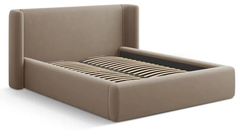 Világosbarna kárpitozott ágyneműtartós franciaágy ágyráccsal 160x200 cm Jason – Windsor &amp; Co Sofas