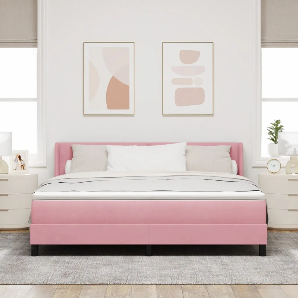 Boxspring Ágy Matrac Fészek Rózsaszín 180x200 cm Bársonyos