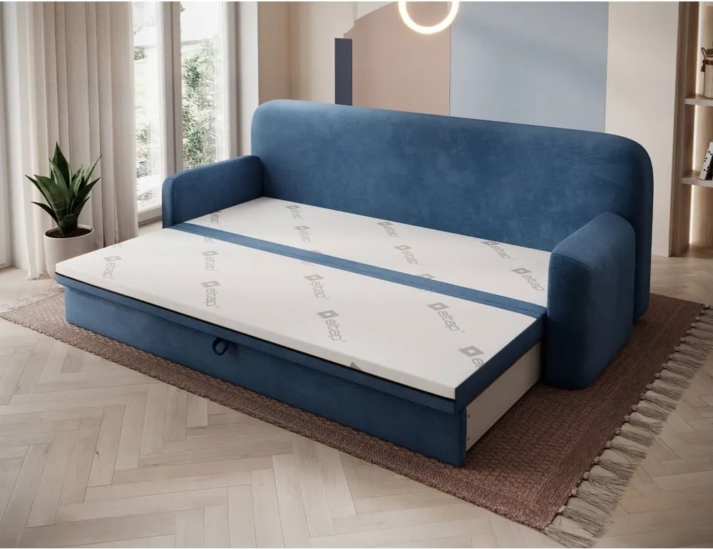 Kék kordbársony kinyitható-tárolóhelyes kanapé 236 cm Elioss – ELTAP