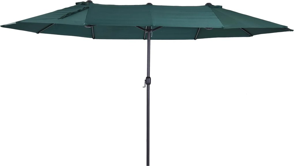 Outsunny Dupla Napernyő 455 x 265 cm, UV Védelem Napernyő Kurblival, Balkon Napernyő Strand Napernyő Szélálló Kurblis Napernyő, Sötétzöld | Aosom