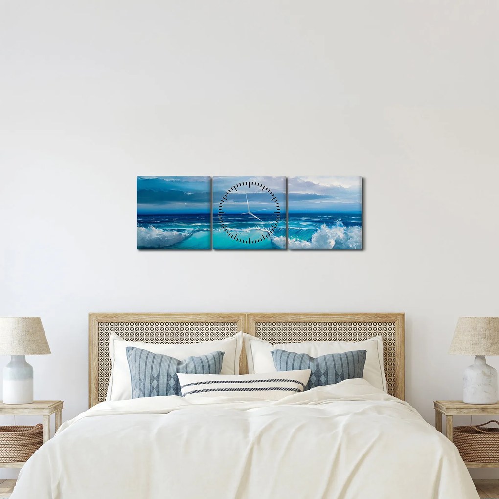 Kép - tengeri hullámok (órával) (90x30 cm)
