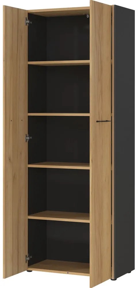 Antracitszürke-natúr színű ruhásszekrény tölgyfa dekorral 75x196x40 cm Podium – Germania