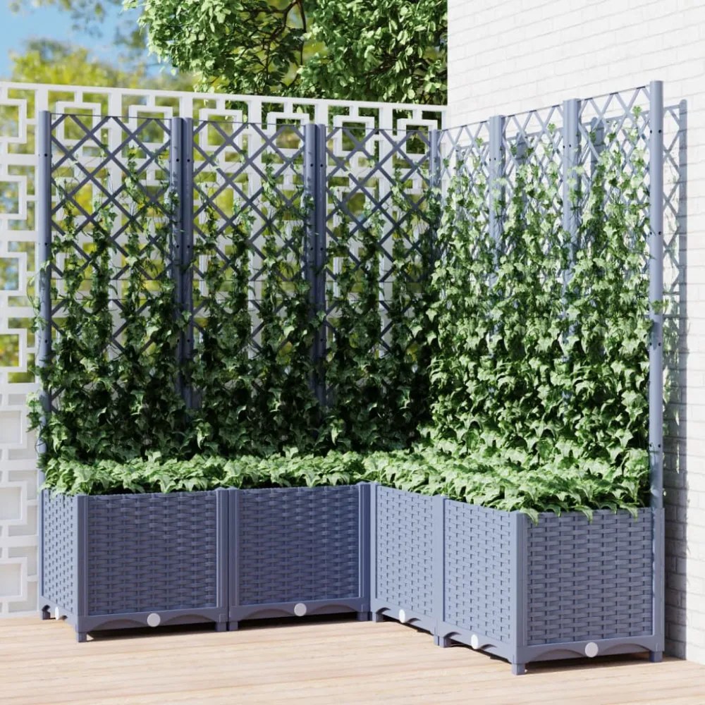 sötétszürke PP rácsos kerti ültetőláda 120 x 120 x 136 cm