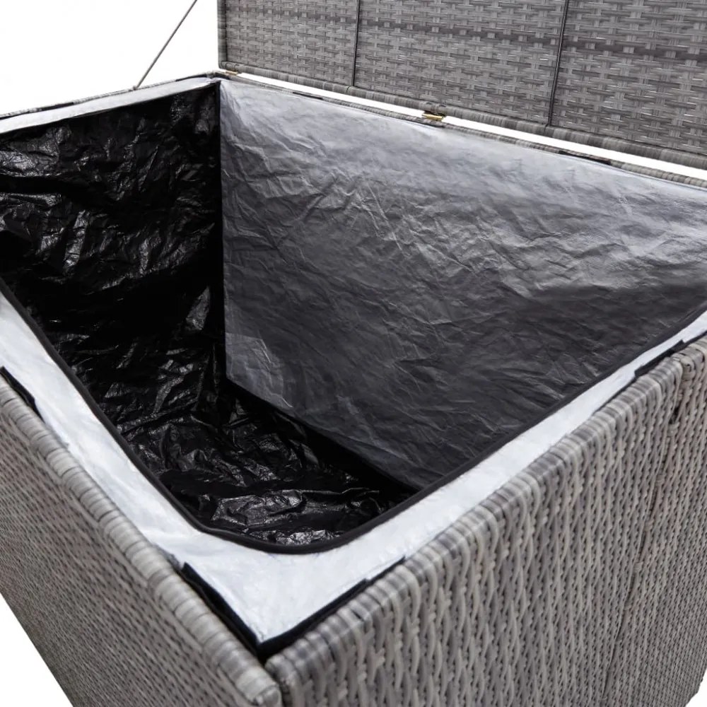 szürke polyrattan kerti tárolóláda 150 x 100 x 100 cm