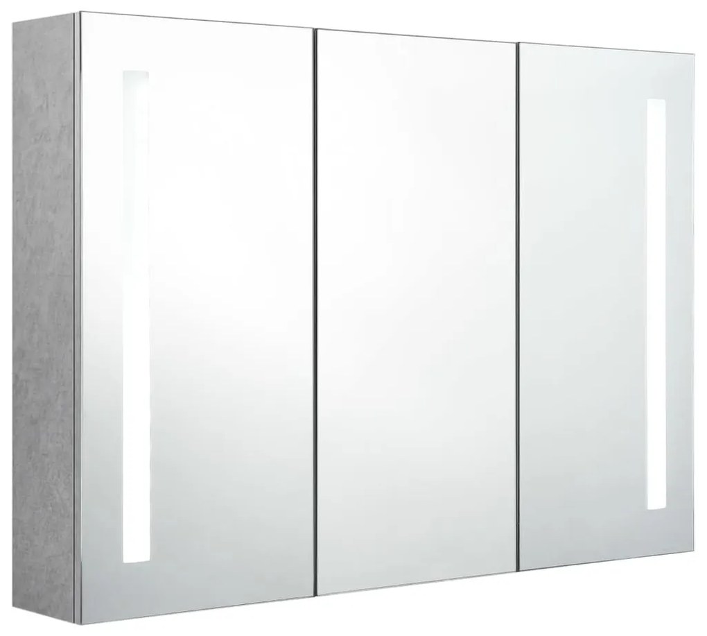 betonszürke LED-es tükrös fürdőszobaszekrény 89 x 14 x 62 cm