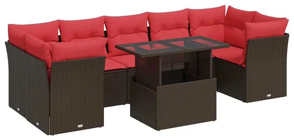 8 részes barna polyrattan akácfa kerti ülőgarnitúra párnákkal
