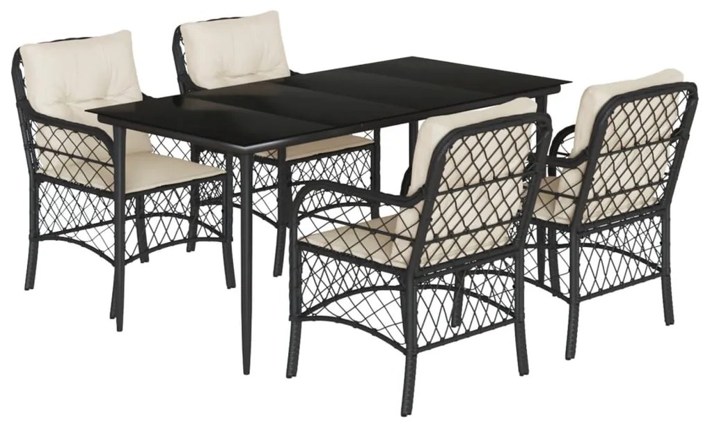 vidaXL 5 részes fekete polyrattan kerti étkezőgarnitúra párnákkal