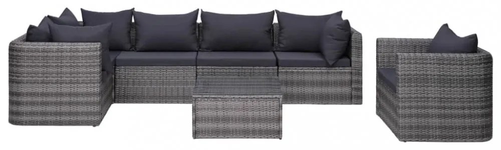 7-részes szürke polyrattan kerti bútorszett párnákkal