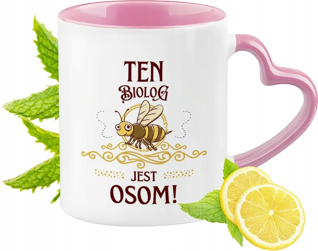 Biológus bögre Rózsaszín, szív alakú füllel Kávé ajándék