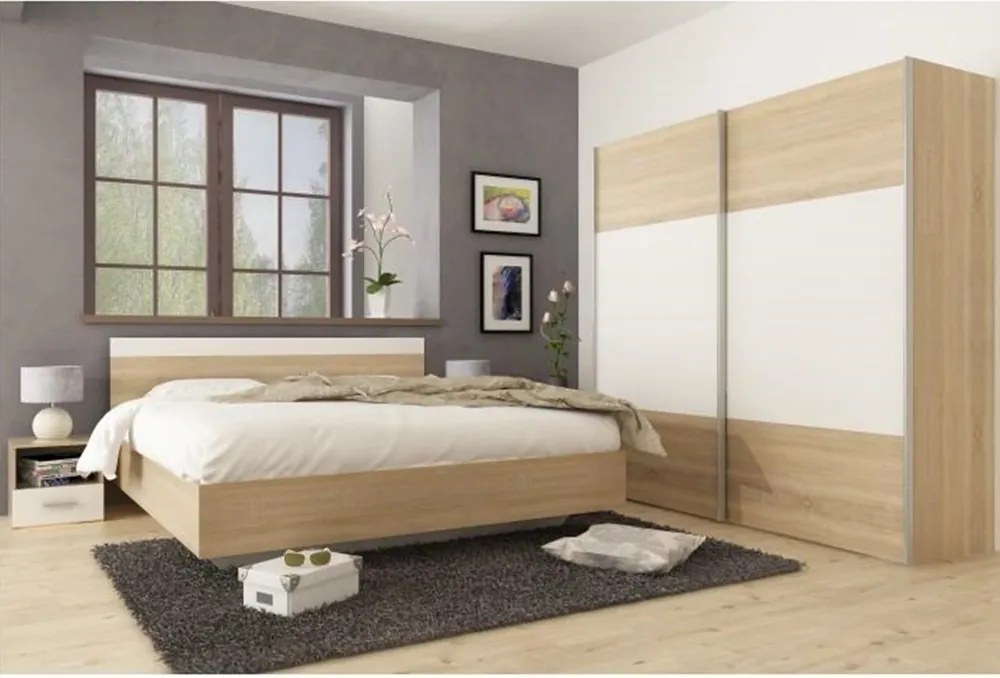 Hálószoba garnitúra (ágy 180x200 cm), tölgy sonoma/fehér, GABRIELA NEW