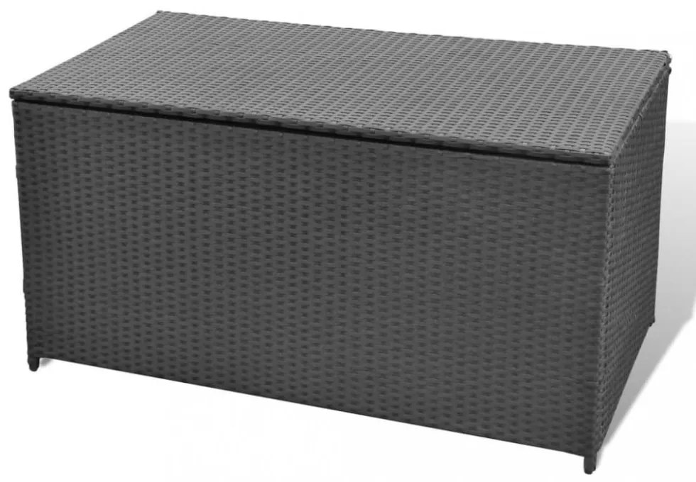 fekete polyrattan kerti tárolóláda 120 x 50 x 60 cm