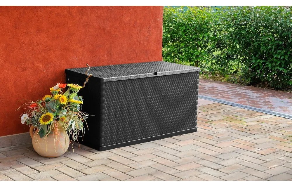 Sötétszürke kerti tárolódoboz Rattan – Toomax