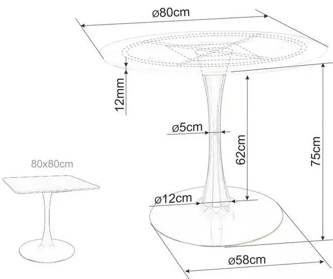 Espero étkezőasztal 80 cm, fekete márvány / fekete