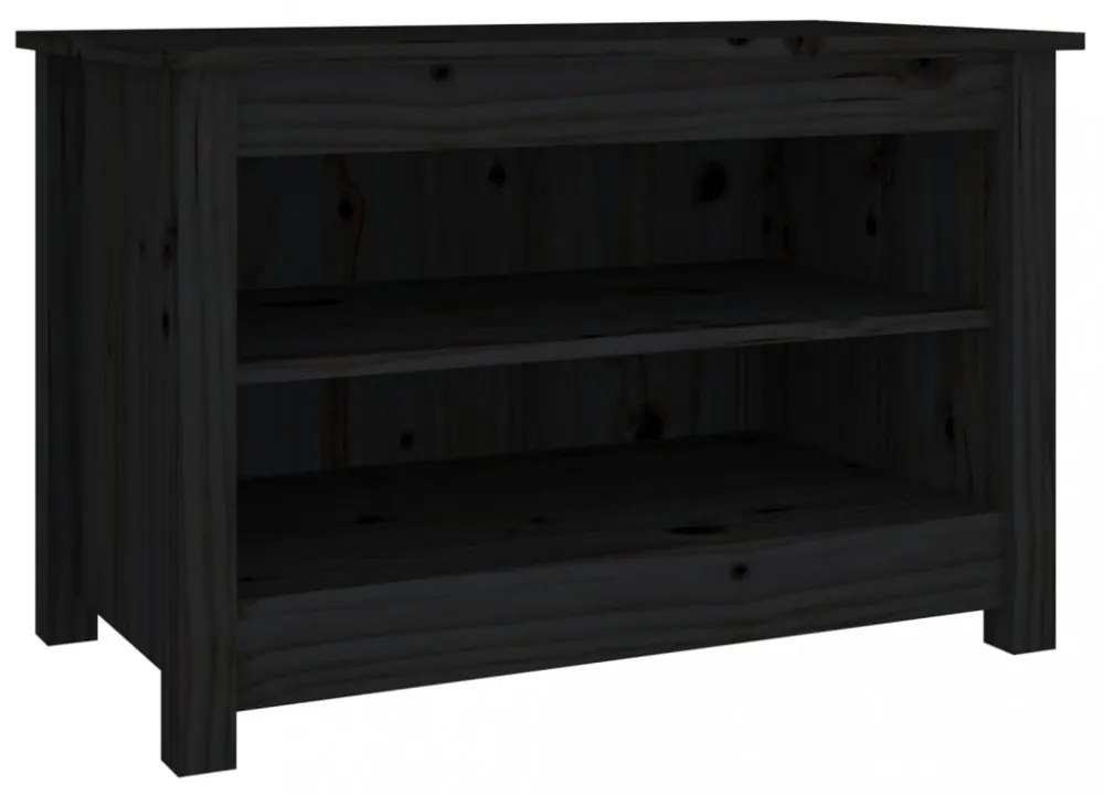 fekete tömör fenyőfa cipőtároló pad 70x38x45,5 cm
