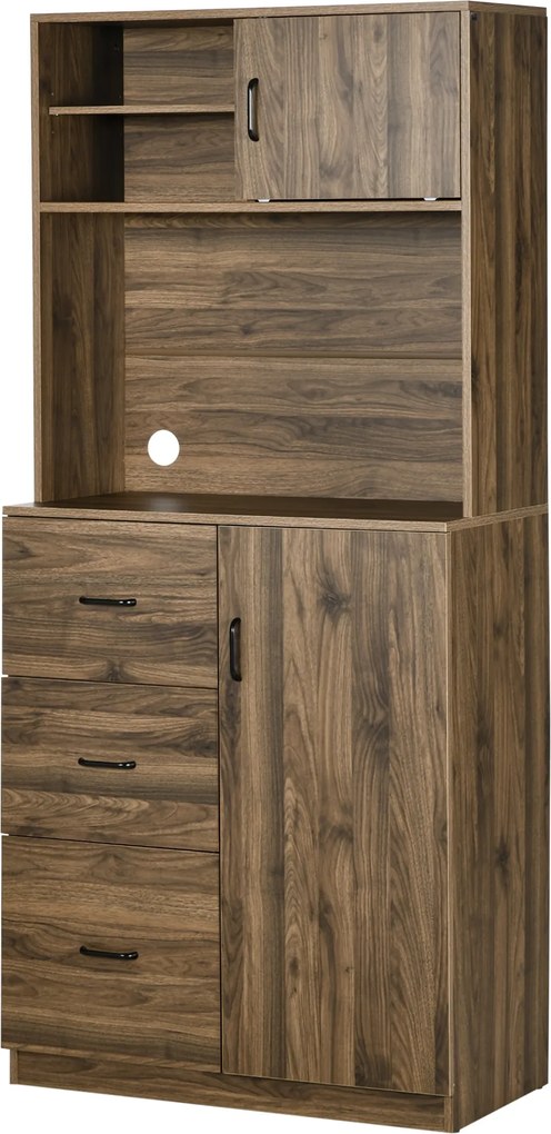 HOMCOM Modern Kredenc 3 Fiókkal és Szekrényekkel, Konyhai és Nappali Tárolás Fából, 80x40x178cm, Dió | Aosom