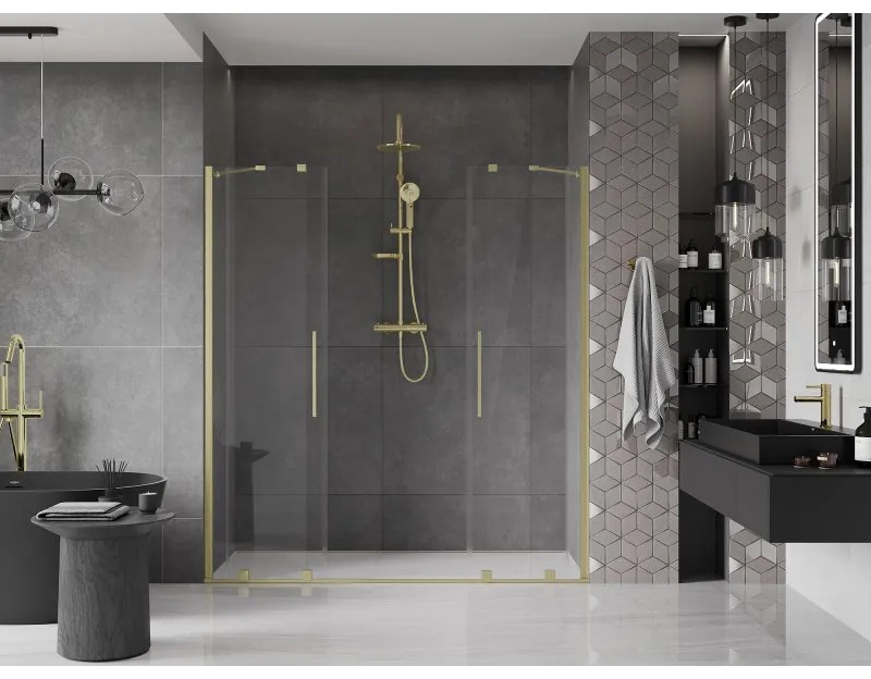 Mexen Velar Duo, nyitható tolóajtó 170x200 cm, 8mm átlátszó üveg, arany matt, 871-170-000-02-55