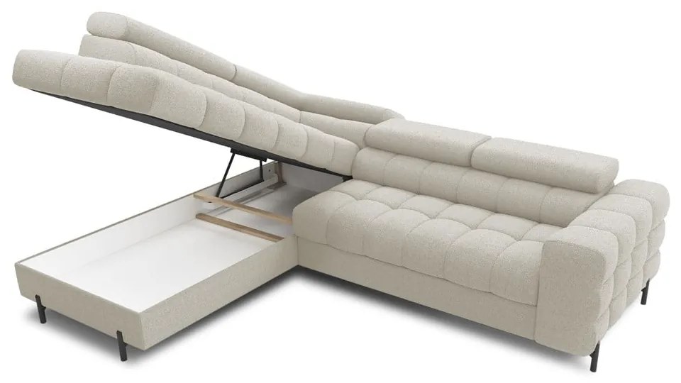Krémszínű buklé kinyitható-tárolóhelyes sarokkanapé (bal oldali-L alakú) Ferucce – ELTAP