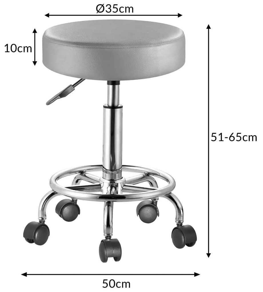 Casaria OXANA lábtartós görgős puff, Ø35cm, szürke