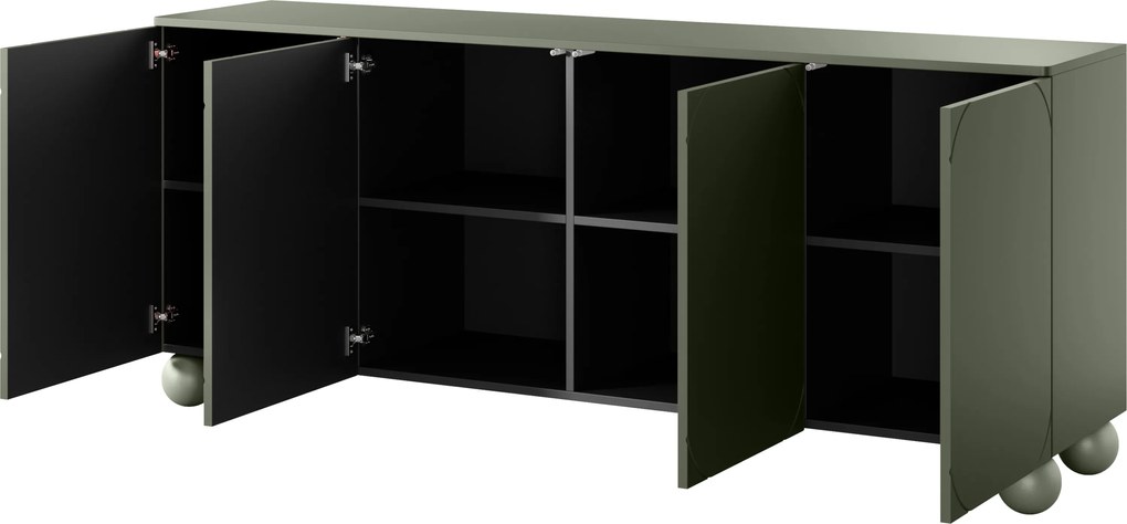 Sonatia II komód 200 cm négyajtós - olíva / gömb lábak