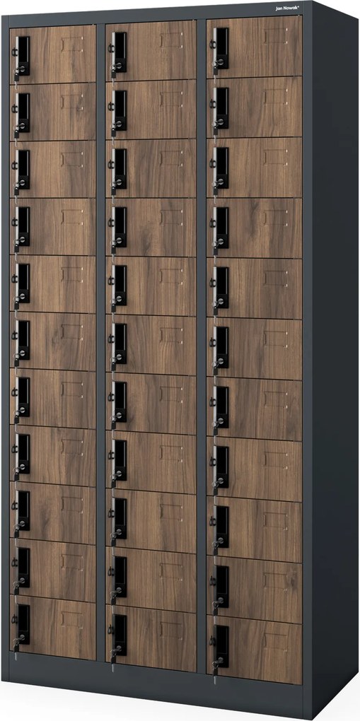 33 rekeszes irattároló szekrény, antracit/dió, 900x1850x450 mm: OLIVER Eco Design